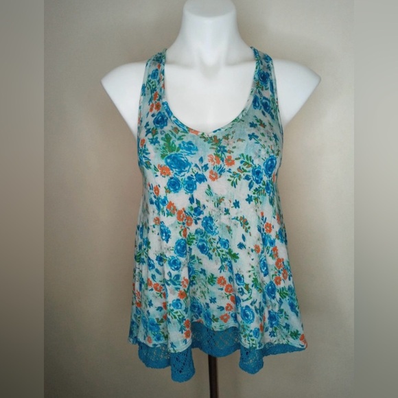 Mudd Floral Racerback Tank Top with Lace Trim Size Small - Picture 1 of 9
